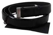 PLEIN SUD Elegant Black Leather Waist Belt