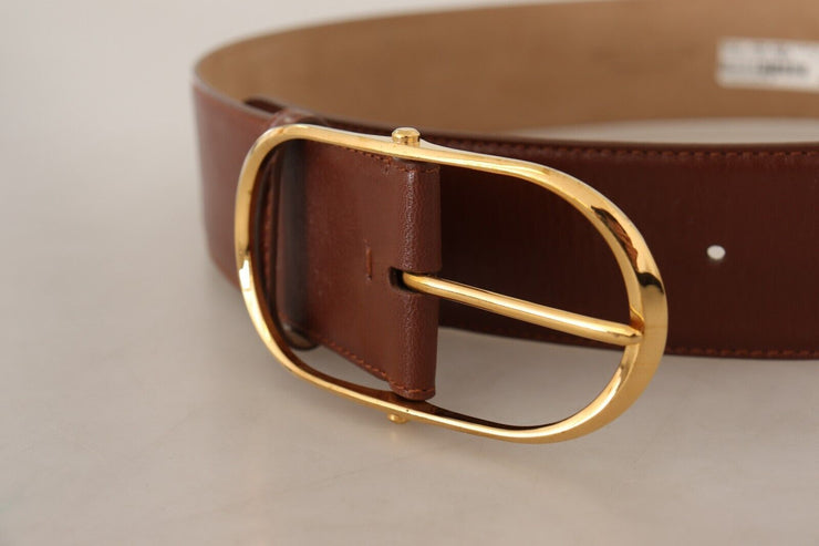 Dolce & Gabbana Elegant Brown Leather Belt with Gold Buckle