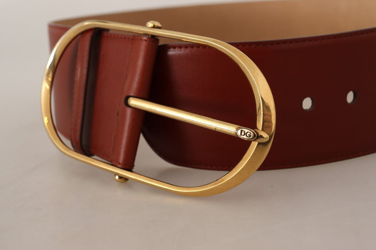 Dolce & Gabbana Elegant Maroon Leather Belt with Gold Accents