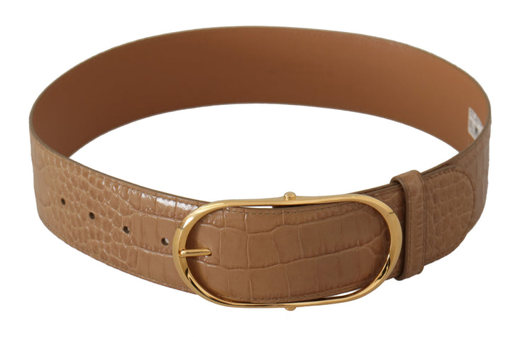 Dolce & Gabbana Elegant Beige Leather Belt with Engraved Buckle