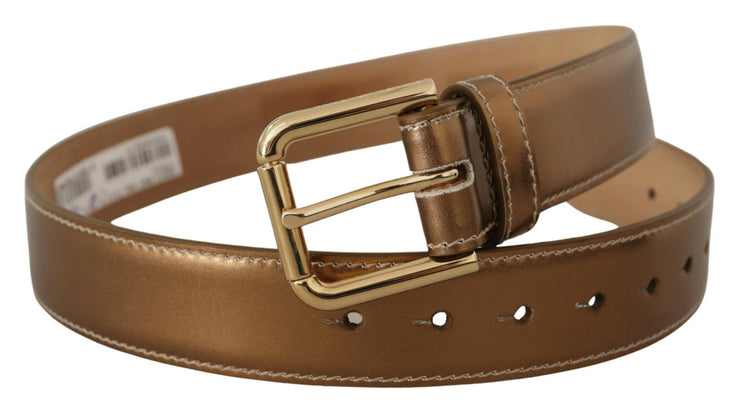 Dolce & Gabbana Elegant Bronze Leather Belt with Logo Buckle