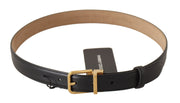 Dolce & Gabbana Elegant Black Leather Belt with Engraved Buckle