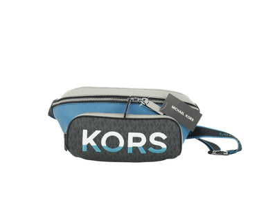 Michael Kors Cooper Large Blue Multi Leather Embroidered Logo Utility Belt Bag