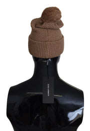 Dolce & Gabbana Elegant Camel Knit Beanie with Fur Accent