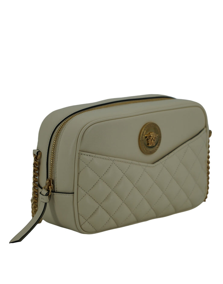 Versace Elegant White Leather Camera Shoulder Bag