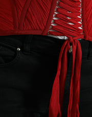 Dolce & Gabbana Silk Corset Waist Belt in Fiery Red