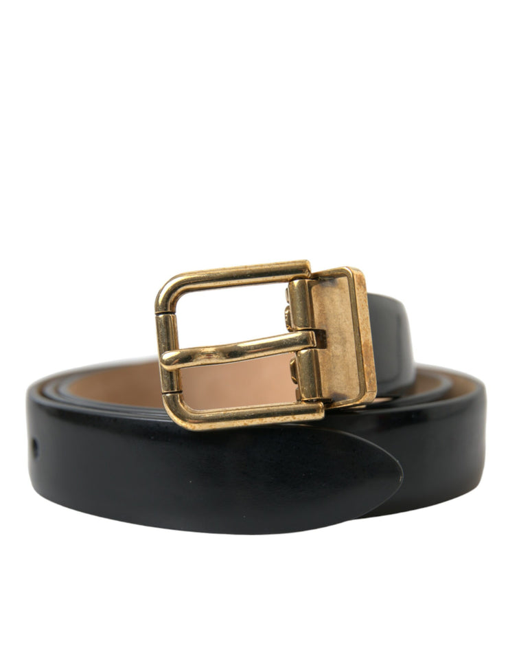 Dolce & Gabbana Elegant Black Leather Waist Belt with Logo Buckle