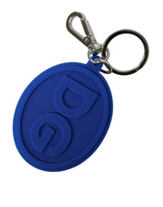 Dolce & Gabbana Elegant Blue Rubber Keychain with Brass Accents