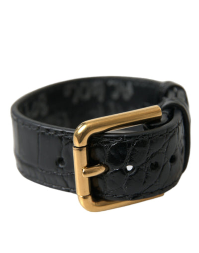 Dolce & Gabbana Elegant Gold Black Leather Bracelet