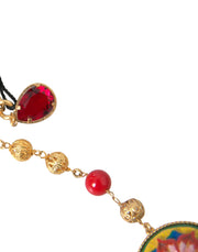 Dolce & Gabbana Gold Brass Red Fur Crystal Waist Torero Waist Belt