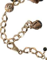 Dolce & Gabbana Gold Brass Leopard Fur Pearl Collier Chain Belt