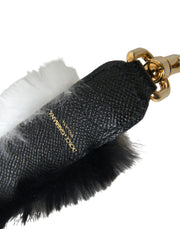 Dolce & Gabbana Black White Lapin Fur Accessory Shoulder Strap