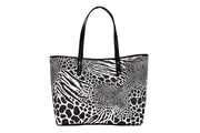 Michael Kors Carter Large Black Animal Print PVC Open Tote Shoulder Purse Bag