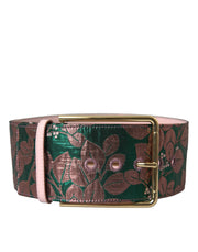 Dolce & Gabbana Multicolor Floral Jacquard Lurex Gold Buckle Belt