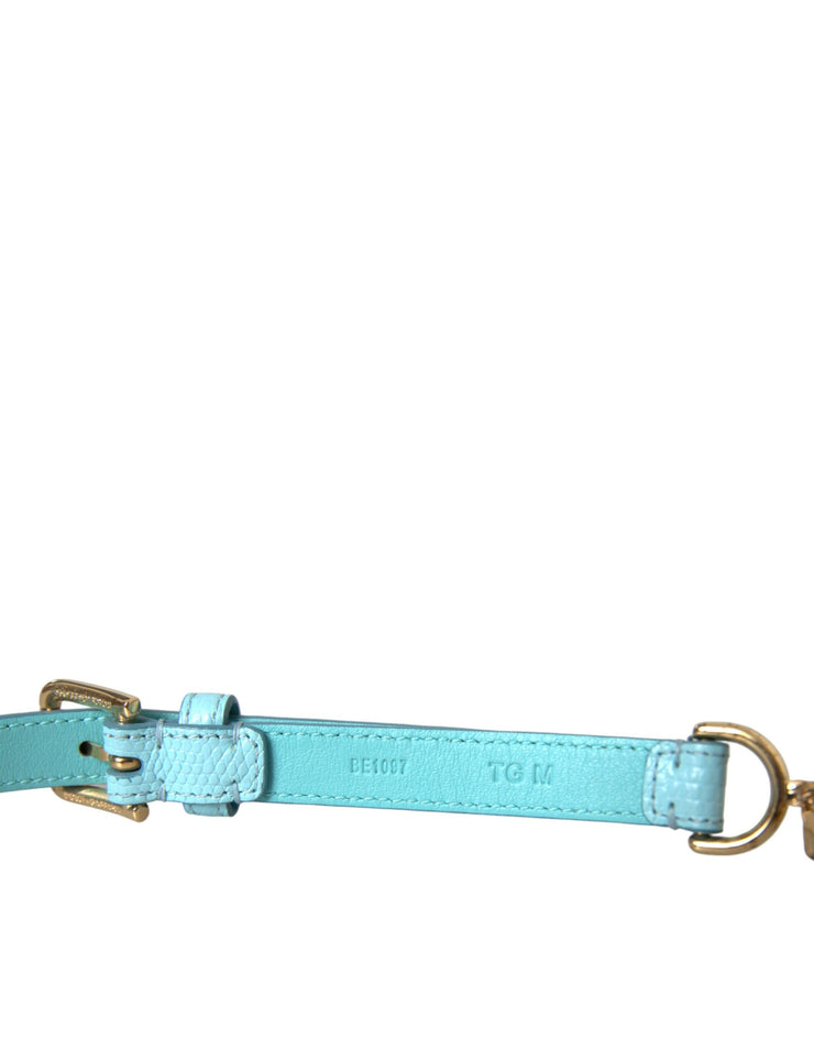 Dolce & Gabbana Light Blue Leather Crystal Chain Waist Belt