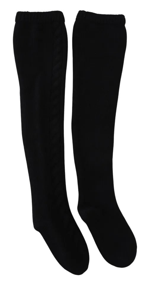 Dolce & Gabbana Black Wool Knit Calf Long Women Accessory Socks