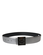 Dolce & Gabbana Silver Leather Square Metal Buckle Belt