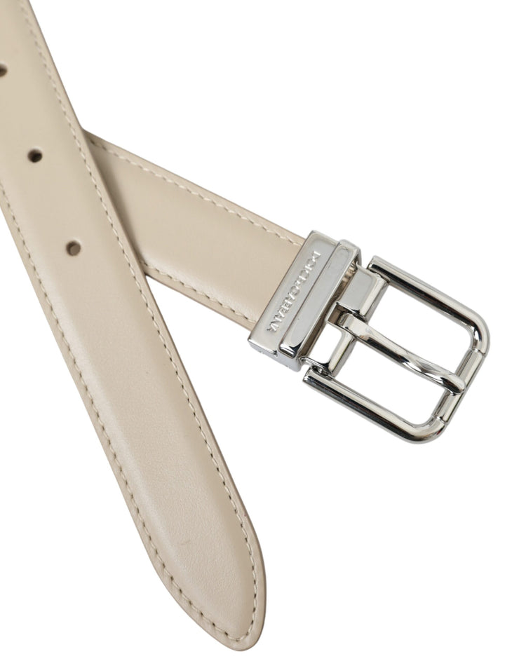 Dolce & Gabbana Beige Calfskin Leather Silver Metal Buckle Belt