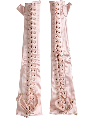 Dolce & Gabbana Pink Acetate Lace Up Fingerless Gloves