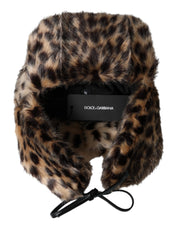 Dolce & Gabbana Multicolor Leopard Fur Trapper Women Hat