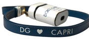 Dolce & Gabbana White Blue Calf Leather Logo Print Strap Airpods Case