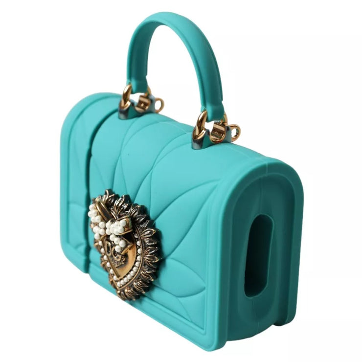 Dolce & Gabbana Turquoise Silicone Devotion Heart Cover Hand Bag Airpods Case