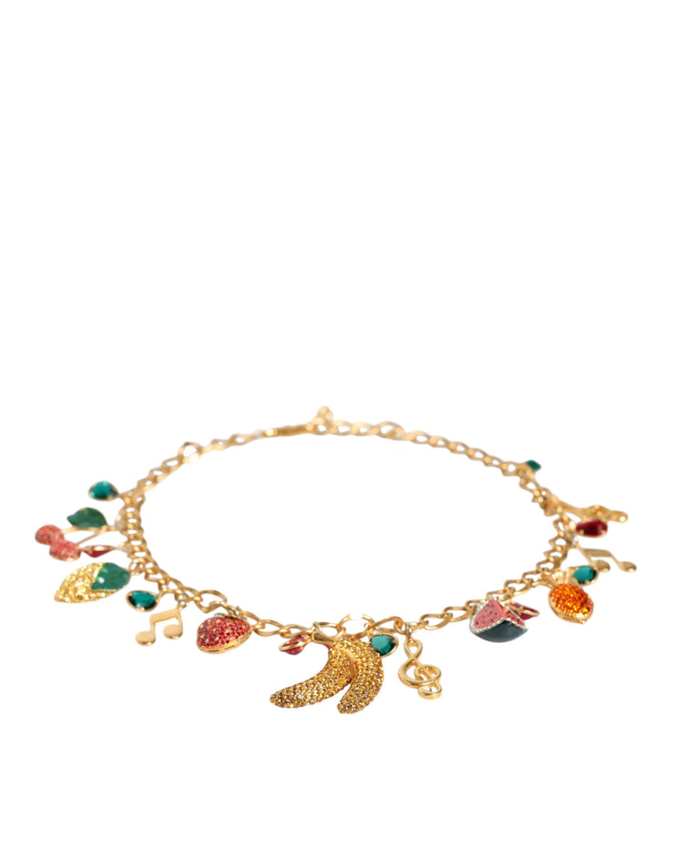 Dolce & Gabbana Gold Tone Brass Fruity Crystal Embellished Waist Chain Belt