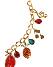 Dolce & Gabbana Gold Tone Brass Fruity Crystal Embellished Waist Chain Belt