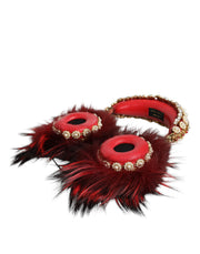 Dolce & Gabbana Red Gold Crystal Fur Headset Audio AUX Headphones