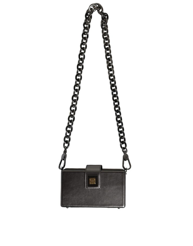 Dolce & Gabbana Metallic Gray DG BOX Leather Shoulder Chain Strap Bag