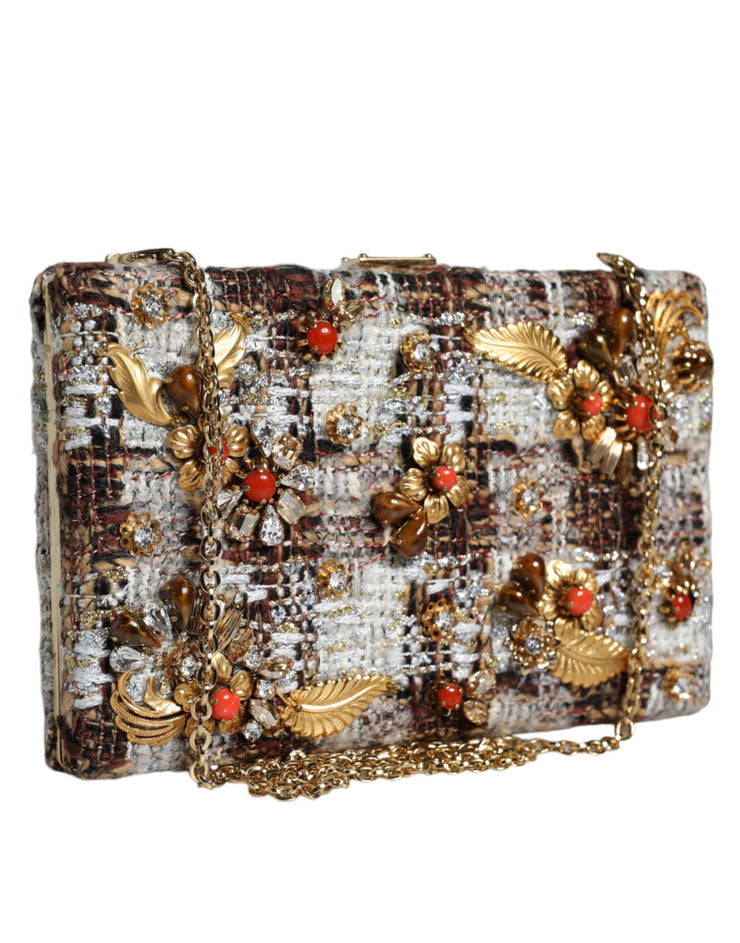 Dolce & Gabbana Multicolor Tweed Floral Clutch Crossbody Bag