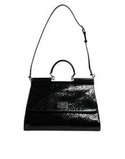 Dolce & Gabbana Black Leather SICILY Logo Top Handle Shoulder Bag