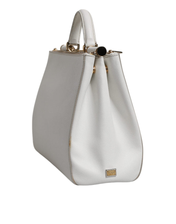 Dolce & Gabbana White Leather Logo Top Handle Tote Crossbody Bag