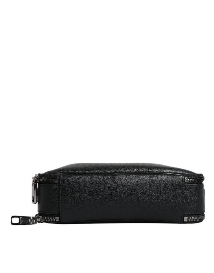 Dolce & Gabbana Black Nylon Leather Logo Top Handle Crossbody Bag