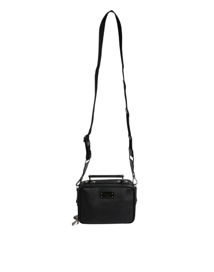 Dolce & Gabbana Black Nylon Leather Logo Top Handle Crossbody Bag