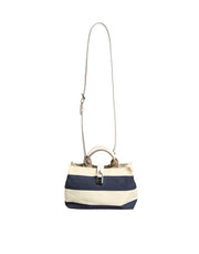 Dolce & Gabbana White Navy Striped Canvas Top Handle Tote Bag