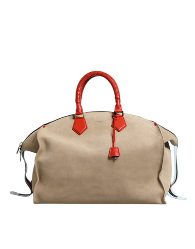 Dolce & Gabbana Beige Suede Leather Top Handle Duffle Bag