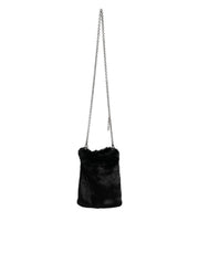 Dolce & Gabbana Black Faux Fur Silver Chain Crossbody Shoulder Purse Bag