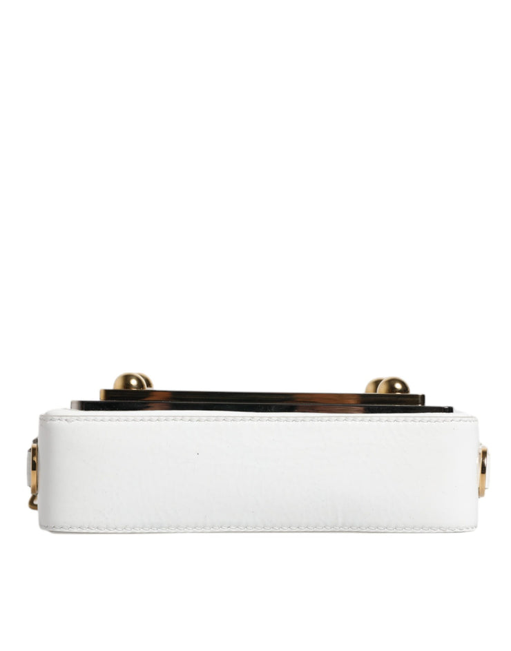 Dolce & Gabbana White Leather Logo Plaque Crossbody Bag