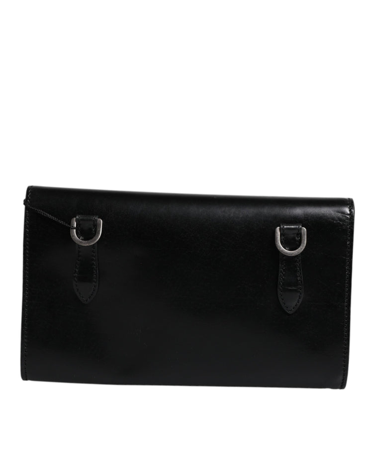 Dolce & Gabbana Black Leather Logo Embossed Crossbody Bag