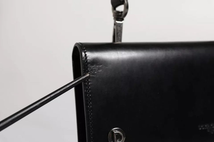 Dolce & Gabbana Black Leather Logo Embossed Crossbody Bag