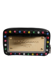 Dolce & Gabbana Black Leather LED Logo Wrist Strap Clutch Bag