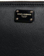 Dolce & Gabbana Black Calfskin Leather Logo Zip Around Continental Wallet