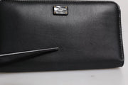 Dolce & Gabbana Black Calfskin Leather Logo Zip Around Continental Wallet