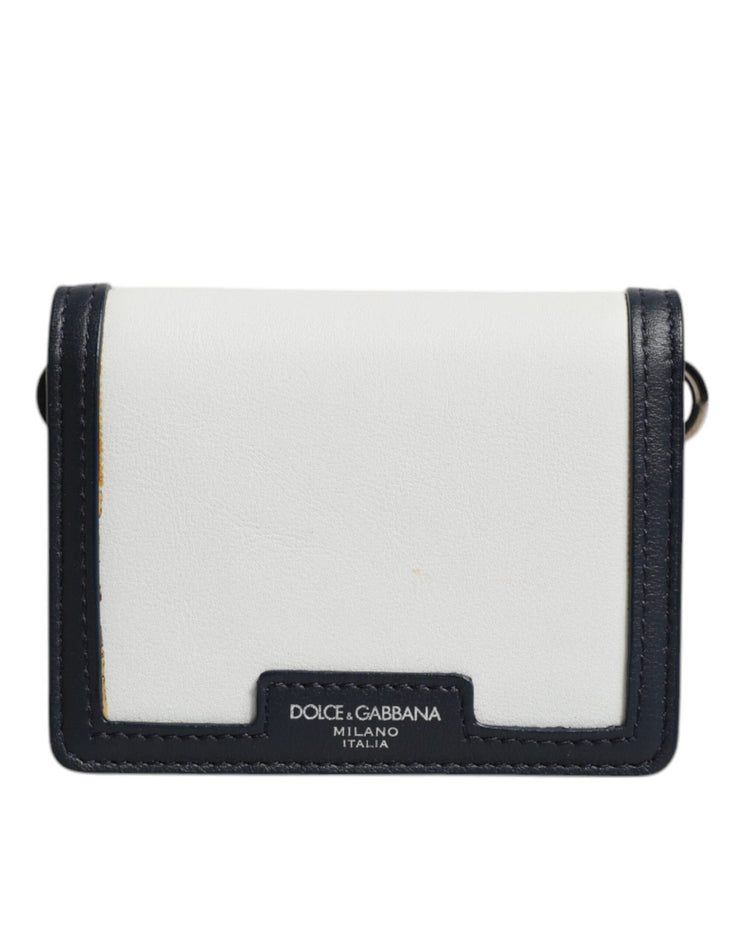 Dolce & Gabbana White Blue Leather Bifold Crossbody Sling Wallet