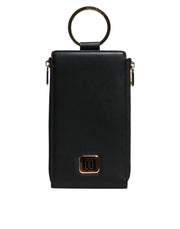 Dolce & Gabbana Black Leather Logo Plaque Neck Strap Card Coin Wallet