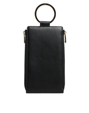 Dolce & Gabbana Black Leather Logo Plaque Neck Strap Card Coin Wallet