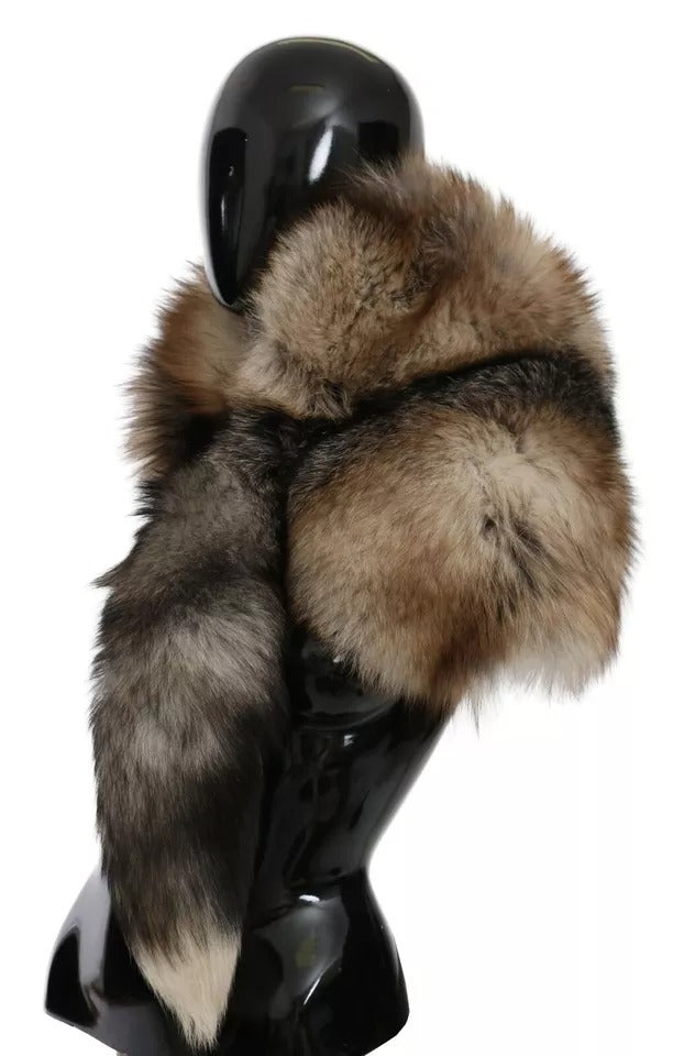 Dolce & Gabbana Brown Fox Tail Fur Shawl Neck Wrap Cover Collar Scarf