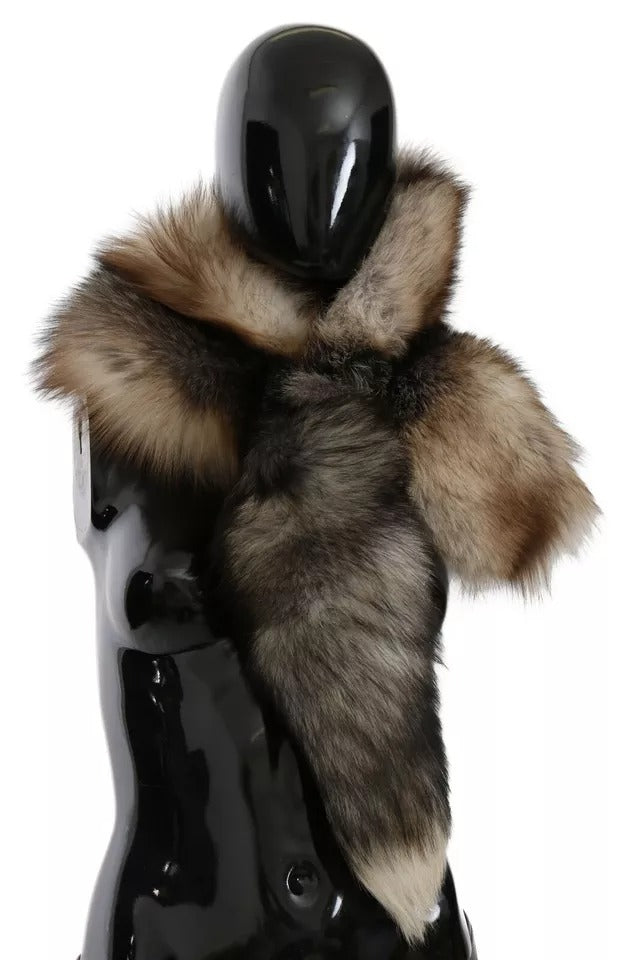 Dolce & Gabbana Brown Fox Tail Fur Shawl Neck Wrap Cover Collar Scarf