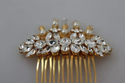 Dolce & Gabbana Gold Brass Clear Crystal Hair Stick Accessory Comb